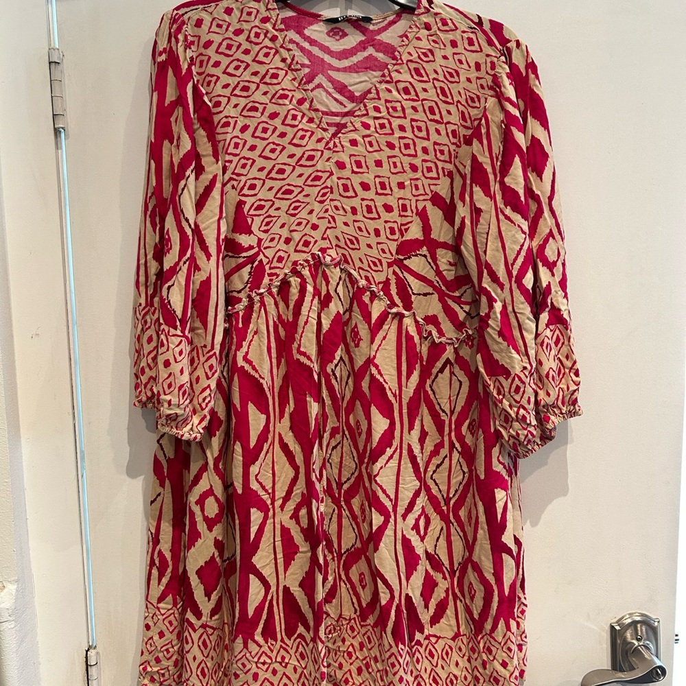 Red and Beige Patterned Dress